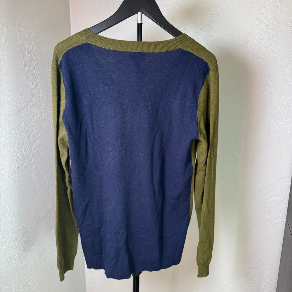 J.Crew Merino Wool Blend V-Neck Pullover Sweater Olive Green Blue Size M